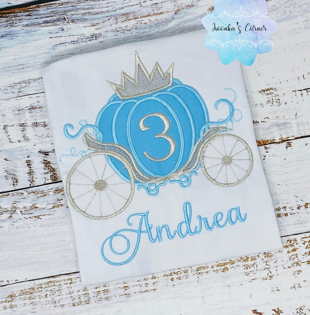 Carriage birthday, Princess birthday, Silver blue carriage, Pumpkin carriage, Princess party, Appliqué birthday, Shirt with carriage