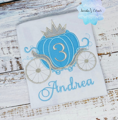 Carriage birthday, Princess birthday, Silver blue carriage, Pumpkin carriage, Princess party, Appliqué birthday, Shirt with carriage