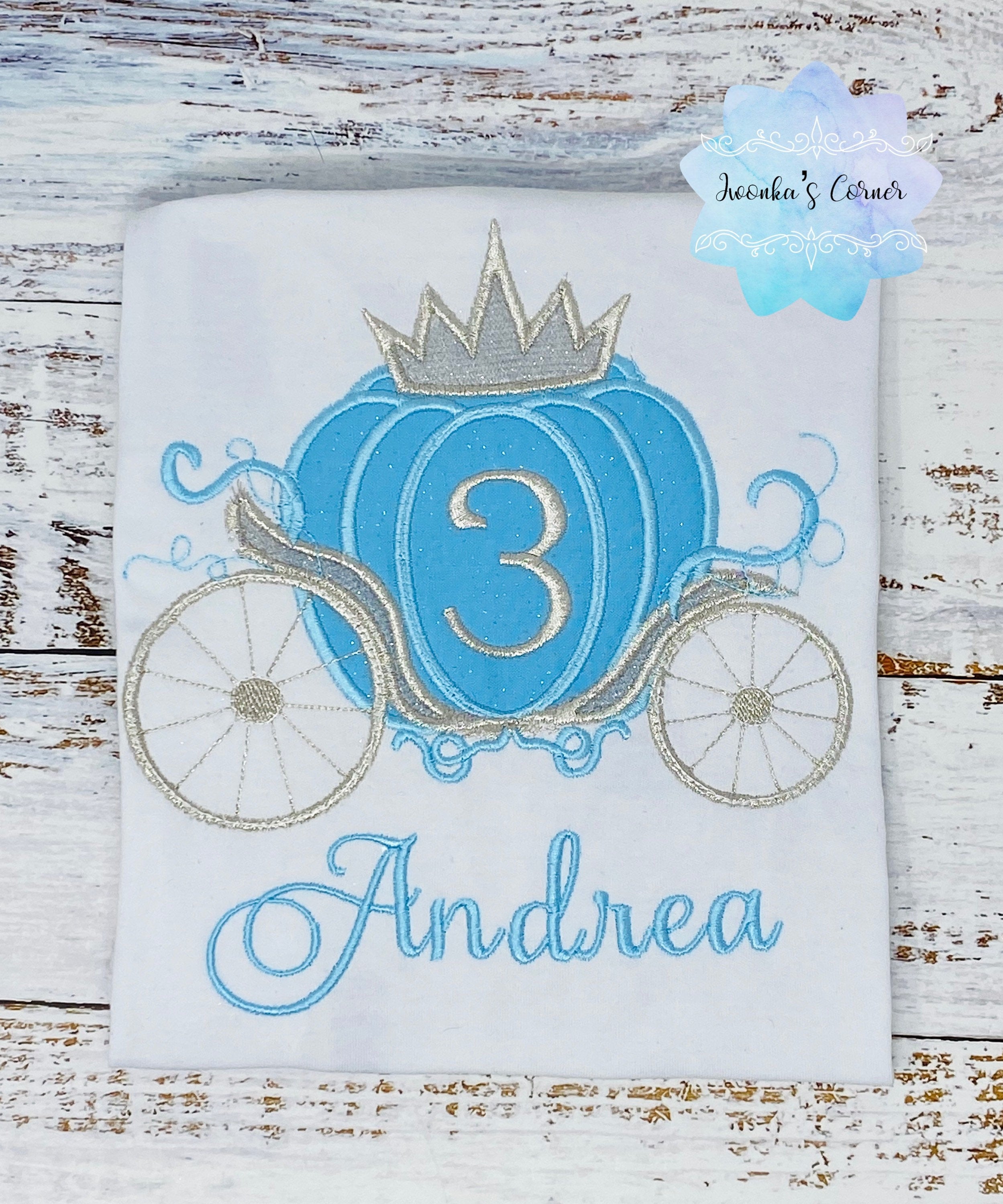 Carriage birthday, Princess birthday, Silver blue carriage, Pumpkin carriage, Princess party, Appliqué birthday, Shirt with carriage