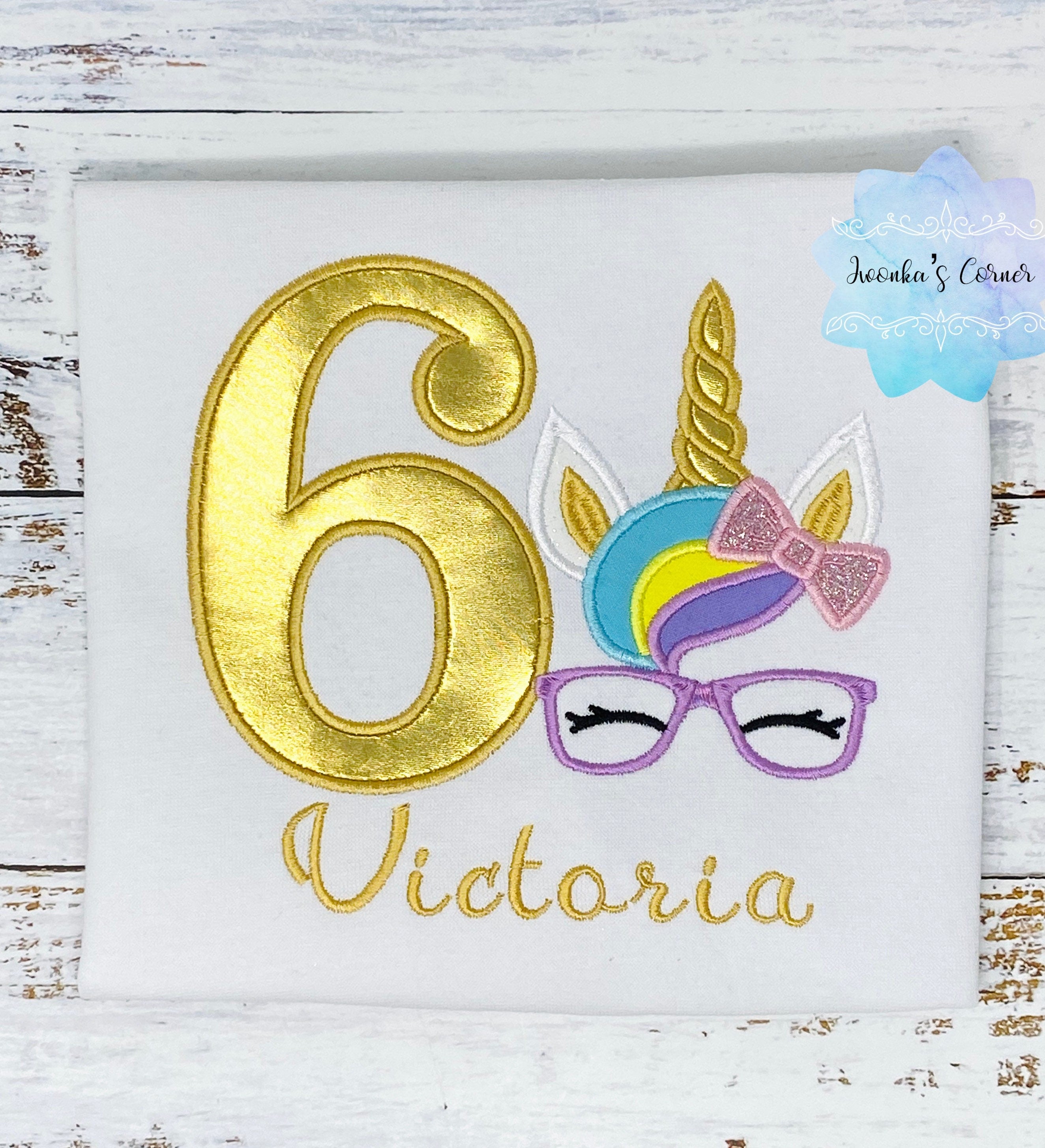 Girl birthday shirt with unicorn wearing glasses, Colorful birthday unicorn, Sixth birthday unicorn shirt