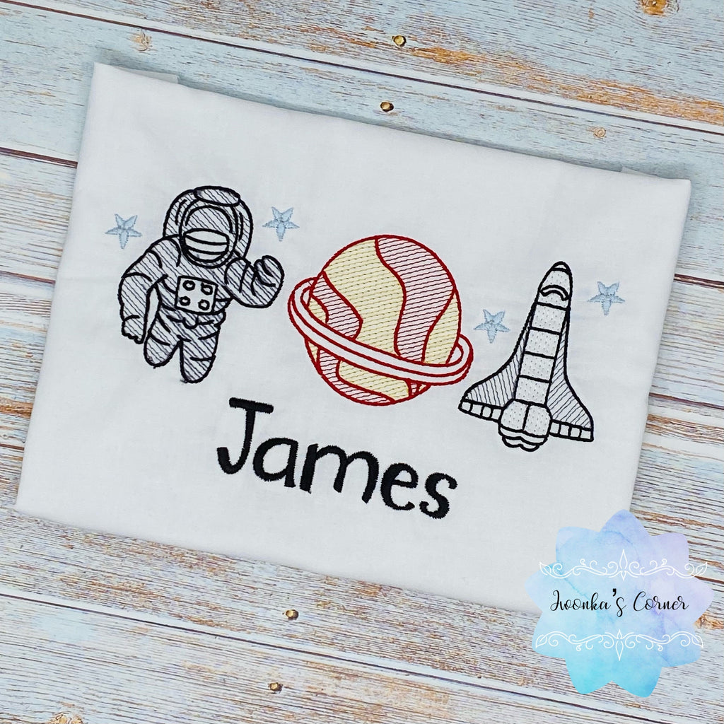 Boy shirt with astronaut, Saturn and rocket, Boy or girl shirt with rocket-planet-astronaut