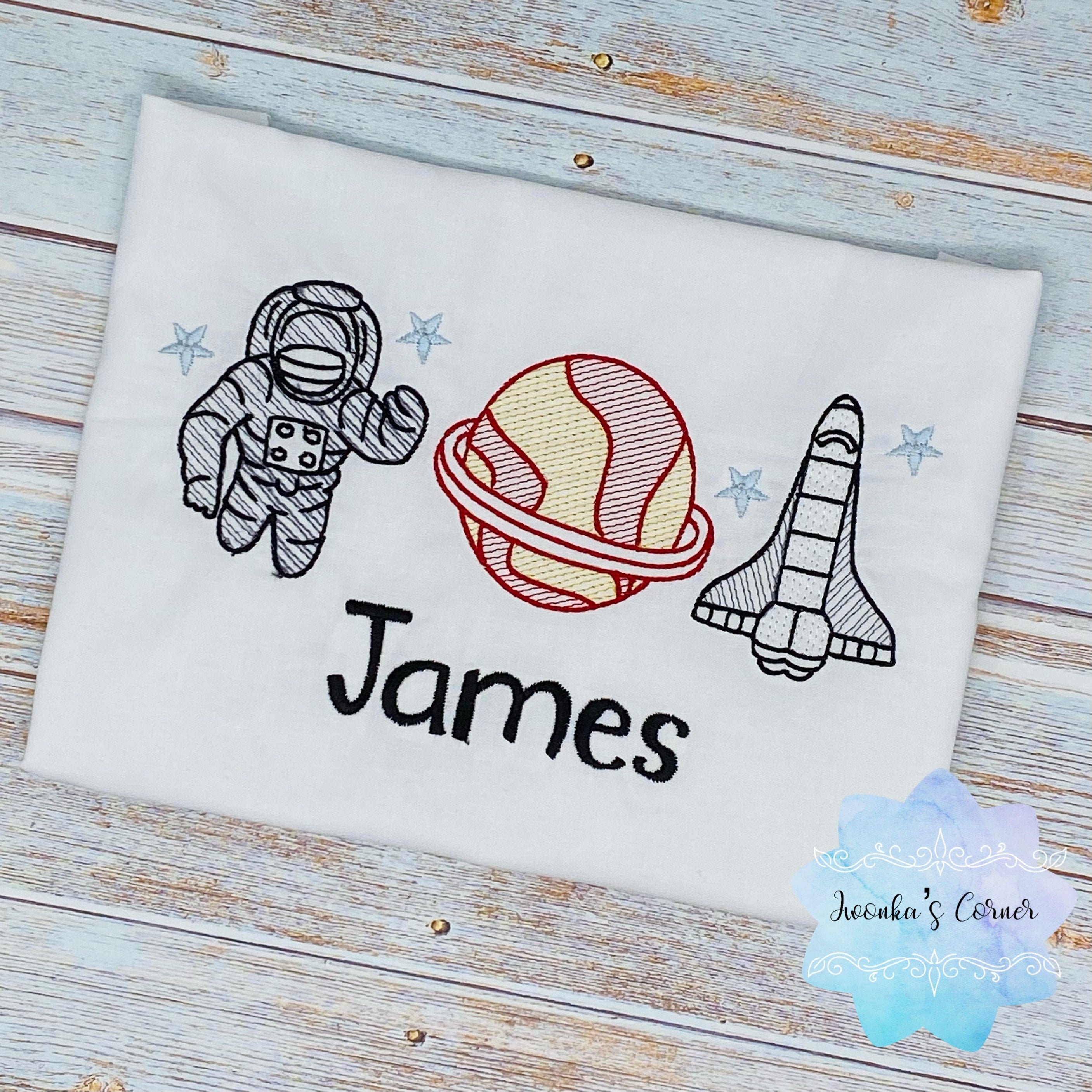 Boy shirt with astronaut, Saturn and rocket, Boy or girl shirt with rocket-planet-astronaut