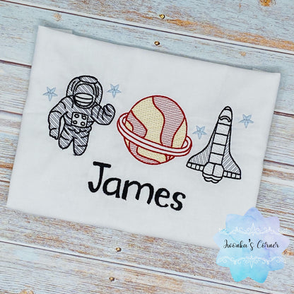 Boy shirt with astronaut, Saturn and rocket, Boy or girl shirt with rocket-planet-astronaut