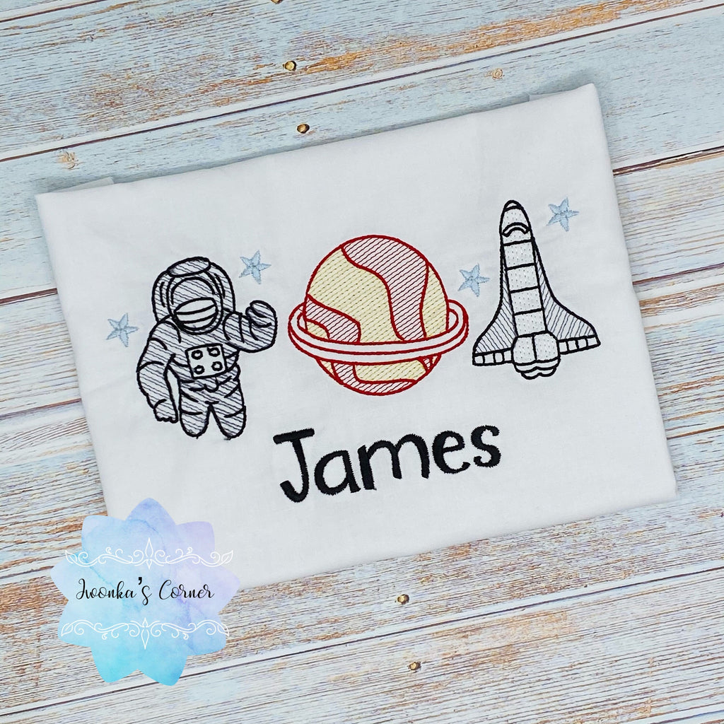 Boy shirt with astronaut, Saturn and rocket, Boy or girl shirt with rocket-planet-astronaut