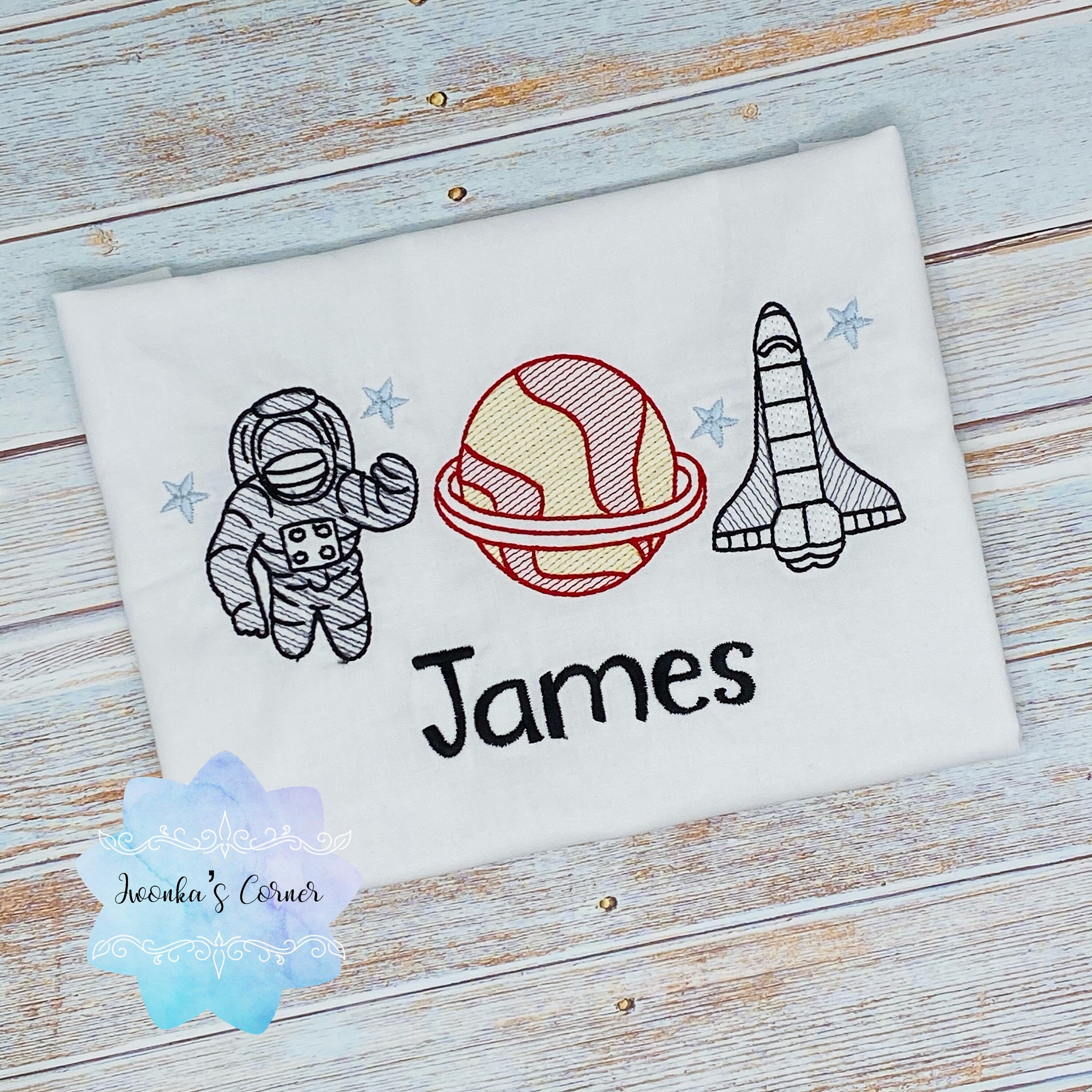 Boy shirt with astronaut, Saturn and rocket, Boy or girl shirt with rocket-planet-astronaut