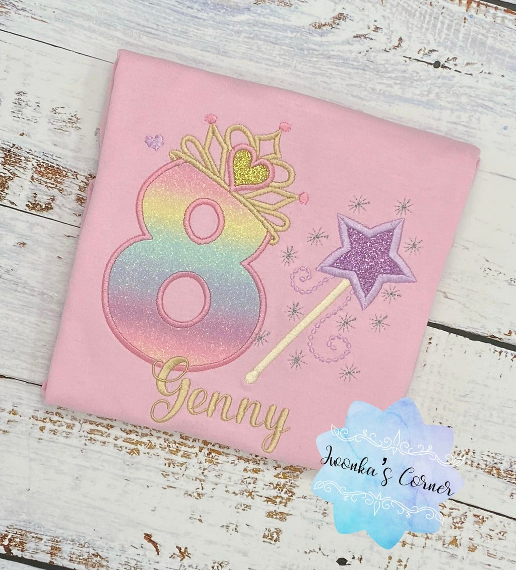 8th birthday Princess birthday shirt, Girl shirt with princess tiara and magic wand, Princess birthday outfit, Birthday shirt 2nd 3rd 4th