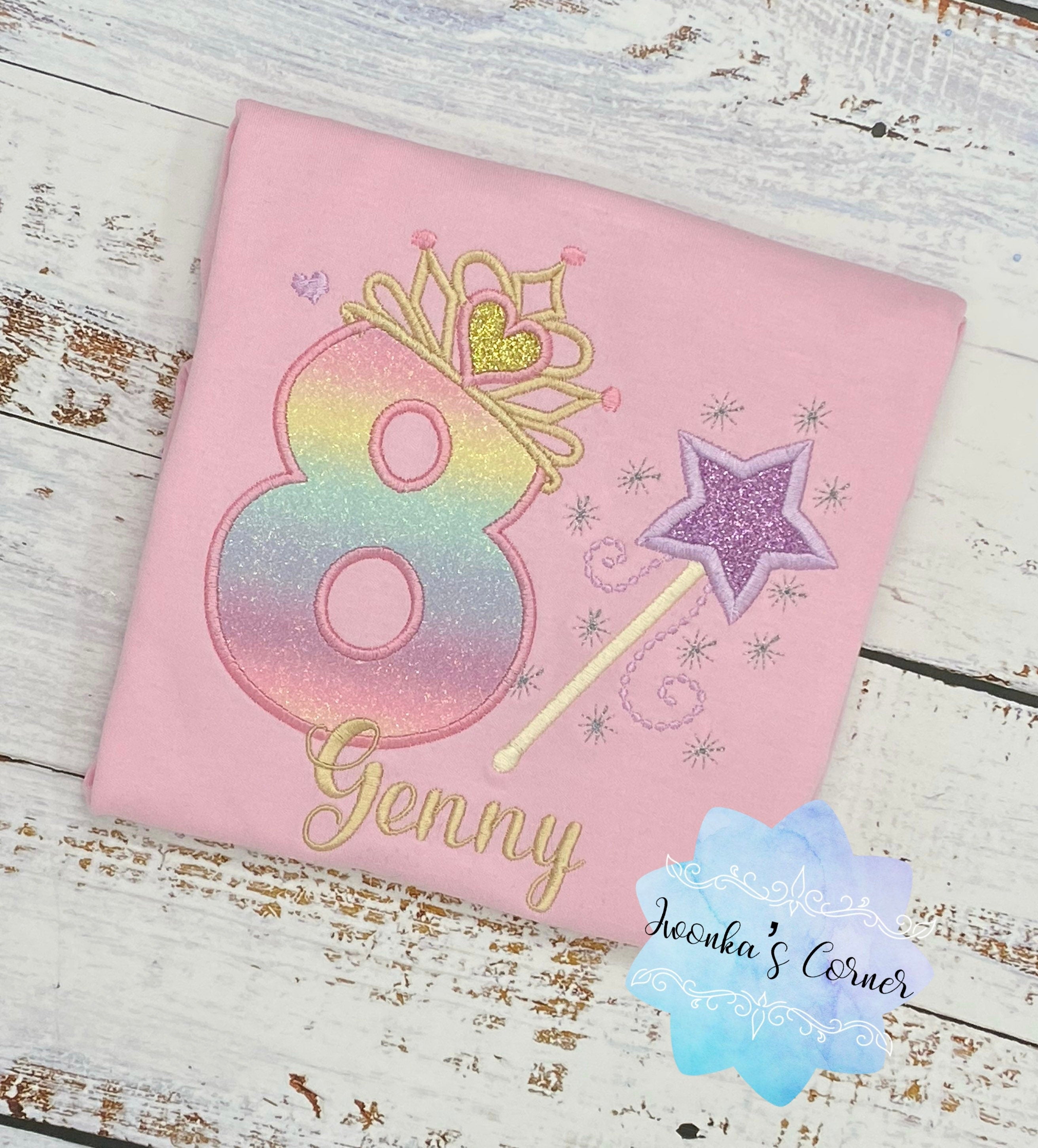 8th birthday Princess birthday shirt, Girl shirt with princess tiara and magic wand, Princess birthday outfit, Birthday shirt 2nd 3rd 4th