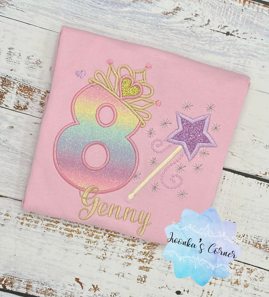 8th birthday Princess birthday shirt, Girl shirt with princess tiara and magic wand, Princess birthday outfit, Birthday shirt 2nd 3rd 4th