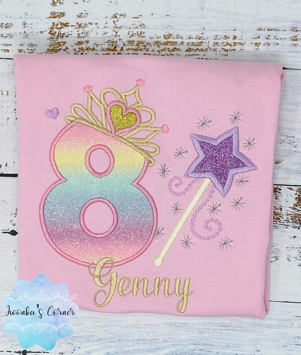 8th birthday Princess birthday shirt, Girl shirt with princess tiara and magic wand, Princess birthday outfit, Birthday shirt 2nd 3rd 4th