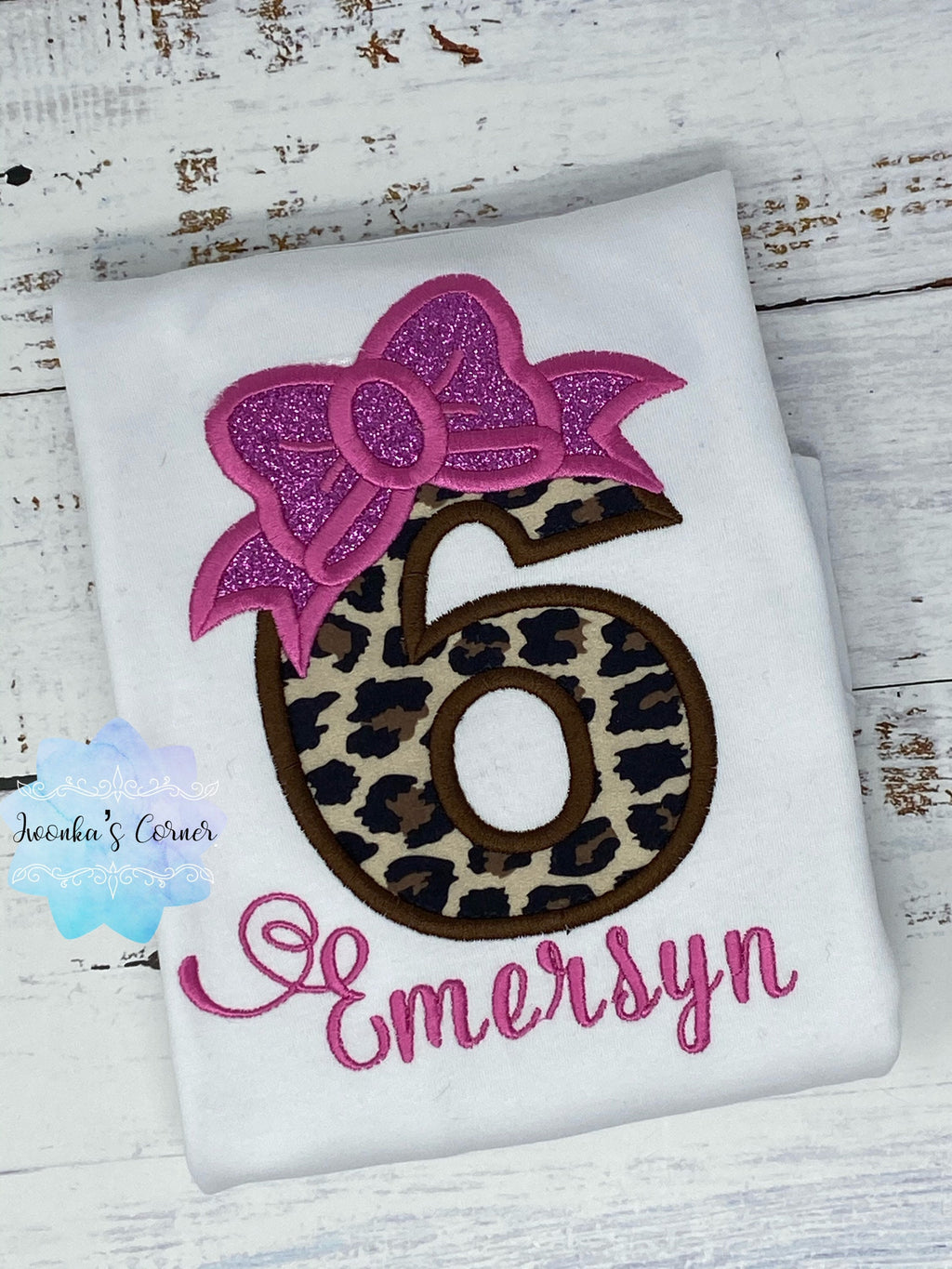 Girl birthday shirt with cheetah print number, 6th birthday shirt, Cheetah print shirt