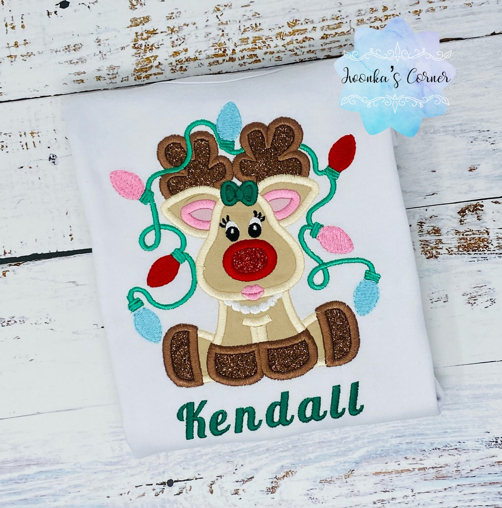 Girl Christmas shirt with deer tangled with Christmas lights, Christmas shirt for a girl, Shirt with Christmas deer