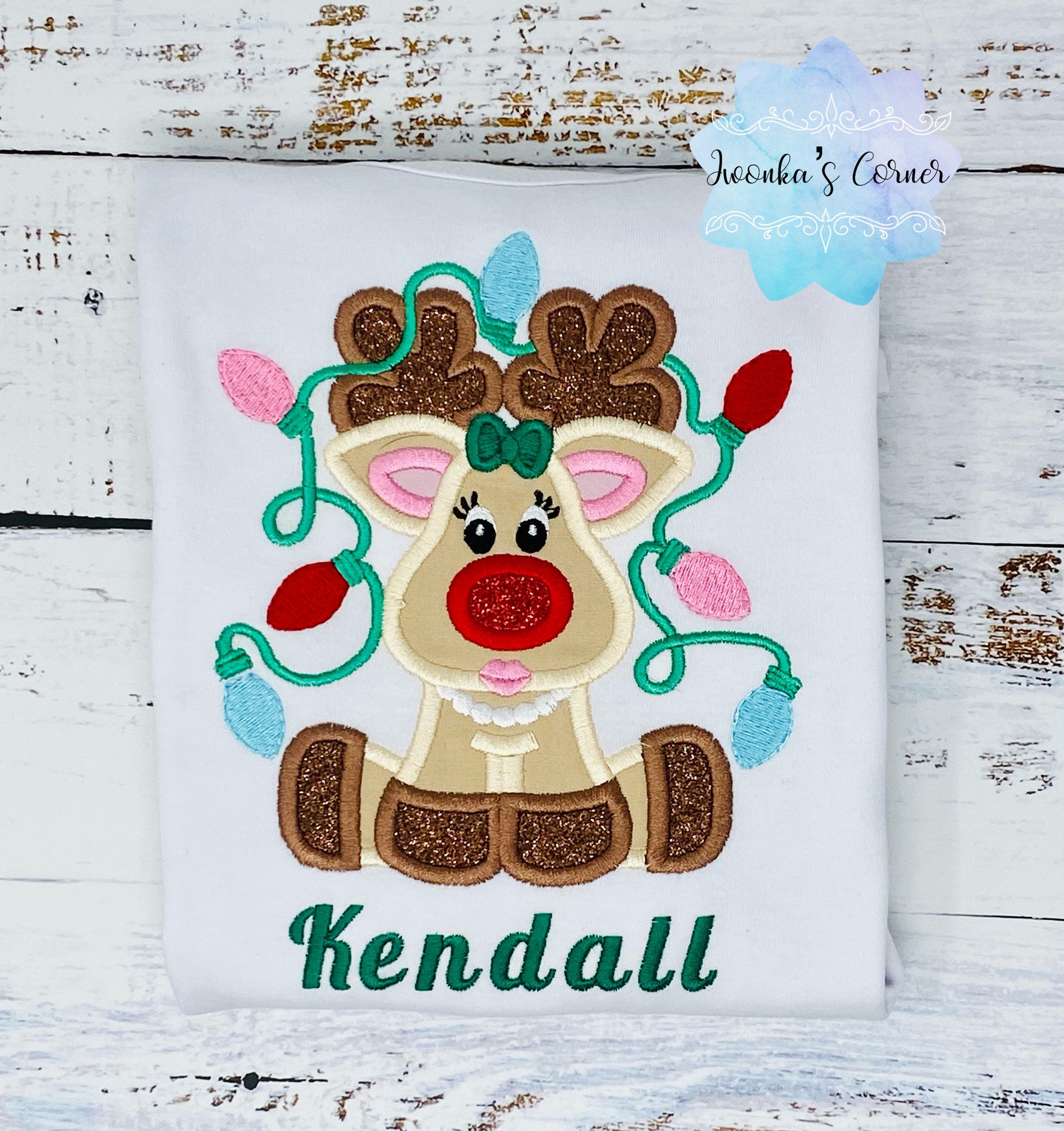 Girl Christmas shirt with deer tangled with Christmas lights, Christmas shirt for a girl, Shirt with Christmas deer