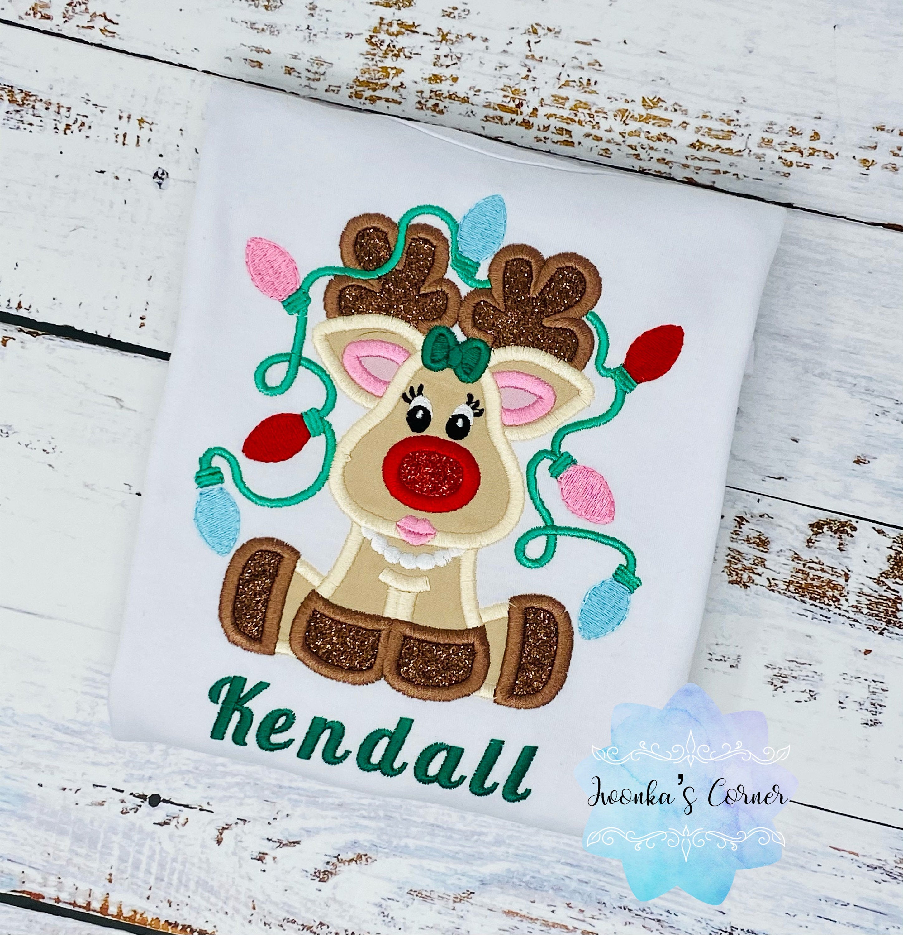 Girl Christmas shirt with deer tangled with Christmas lights, Christmas shirt for a girl, Shirt with Christmas deer