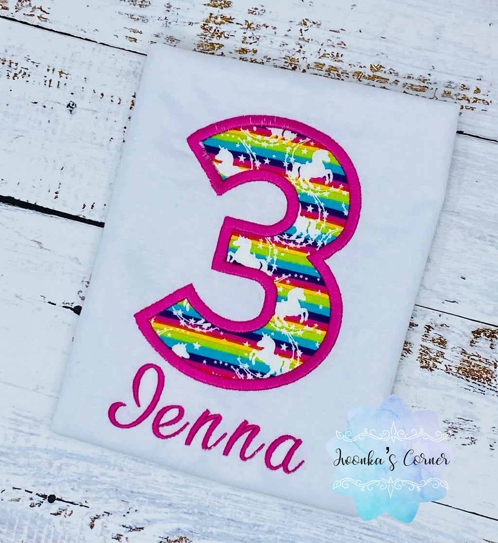 Unicorn theme girl birthday shirt, Unicorn birthday shirt, 3rd birthday unicorn shirt, Girl shirt with pink unicorn