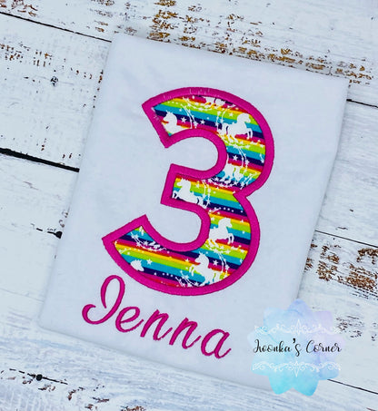 Unicorn theme girl birthday shirt, Unicorn birthday shirt, 3rd birthday unicorn shirt, Girl shirt with pink unicorn