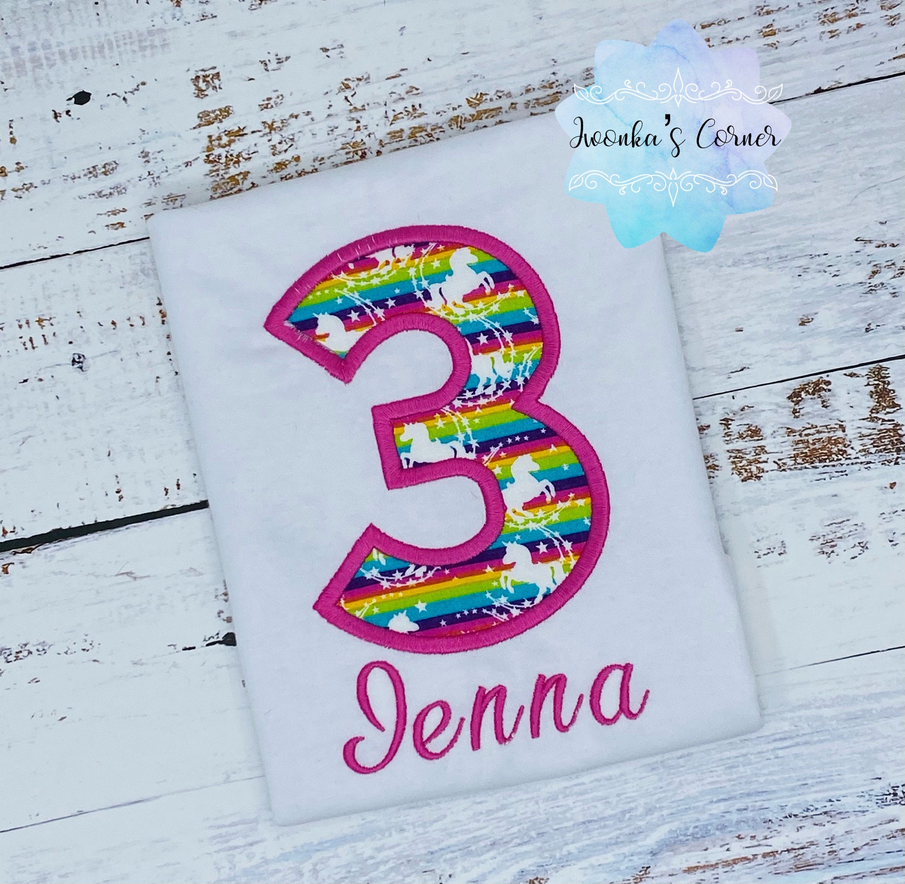 Unicorn theme girl birthday shirt, Unicorn birthday shirt, 3rd birthday unicorn shirt, Girl shirt with pink unicorn