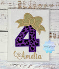 Cheetah birthday shirt - Girl shirt with purple cheetah print number - Girl Embroidery shirt - 4th birthday shirt - Cheetah print shirt