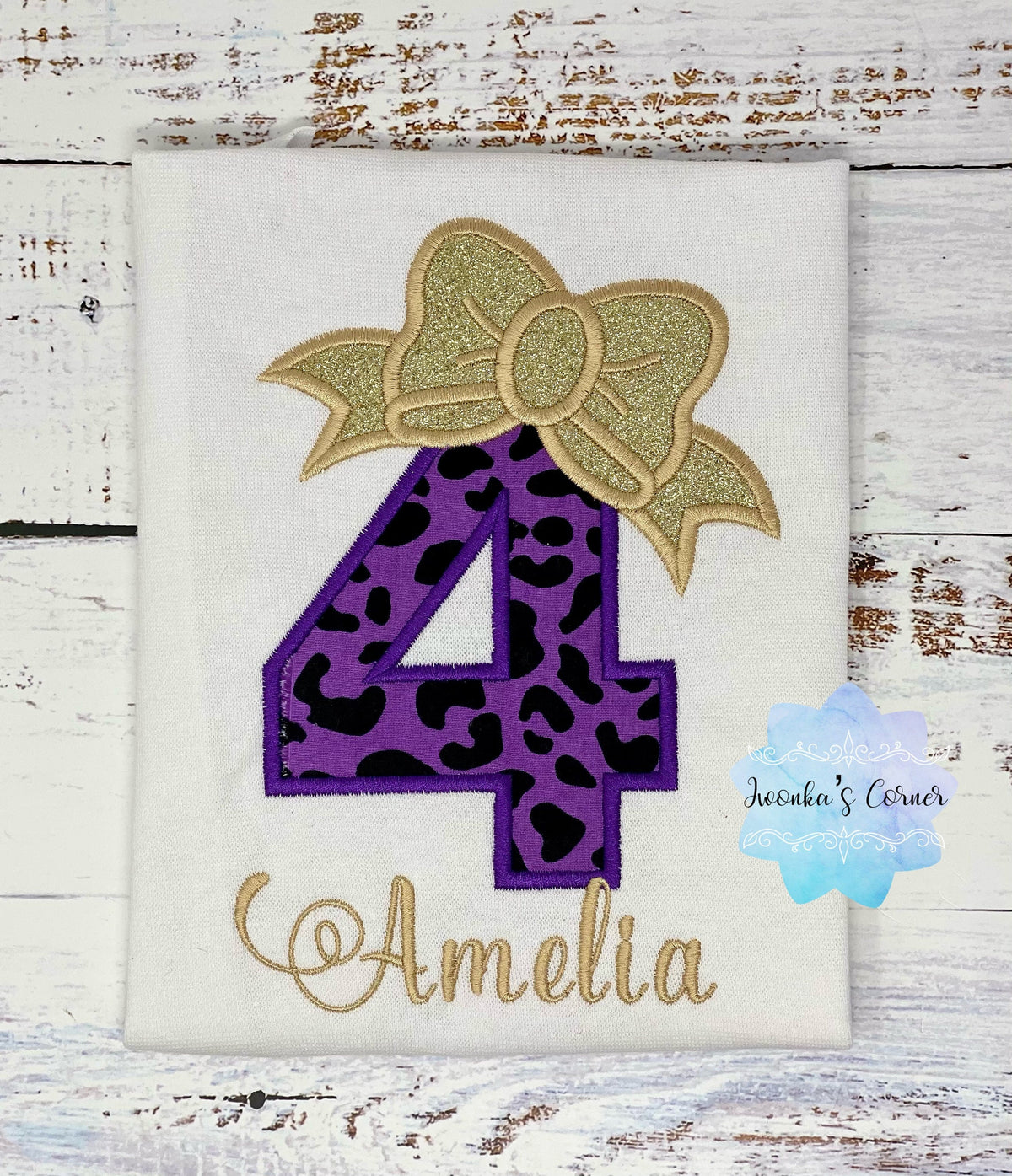 Cheetah birthday shirt - Girl shirt with purple cheetah print number - Girl Embroidery shirt - 4th birthday shirt - Cheetah print shirt