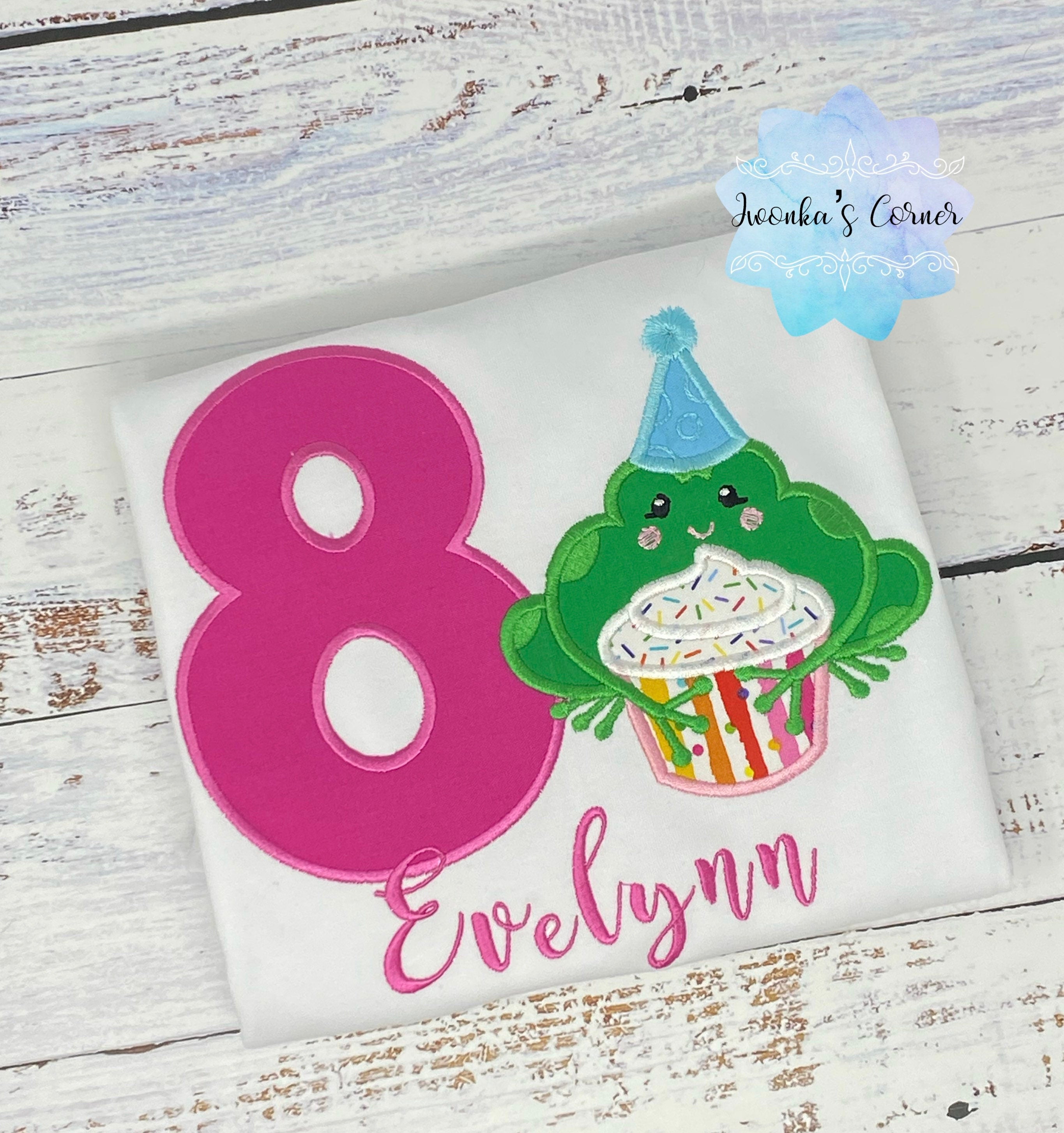 8th Birthday Shirt for a Girl with frog, Shirt with frog, Any age, Shirt with green frog