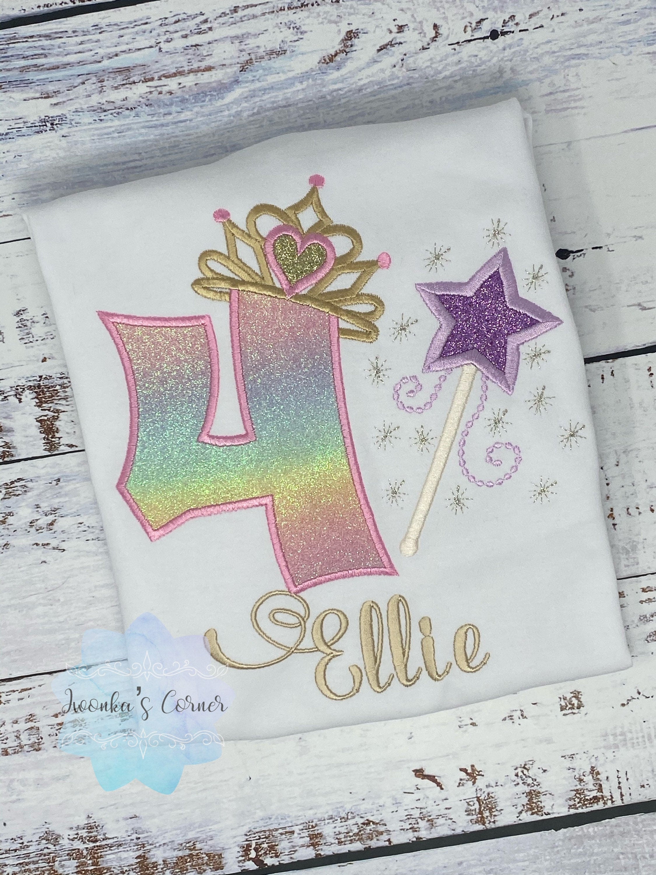 4th birthday Princess birthday shirt, Girl shirt with princess tiara and magic wand, Princess birthday outfit, Birthday shirt 2nd 3rd 5th