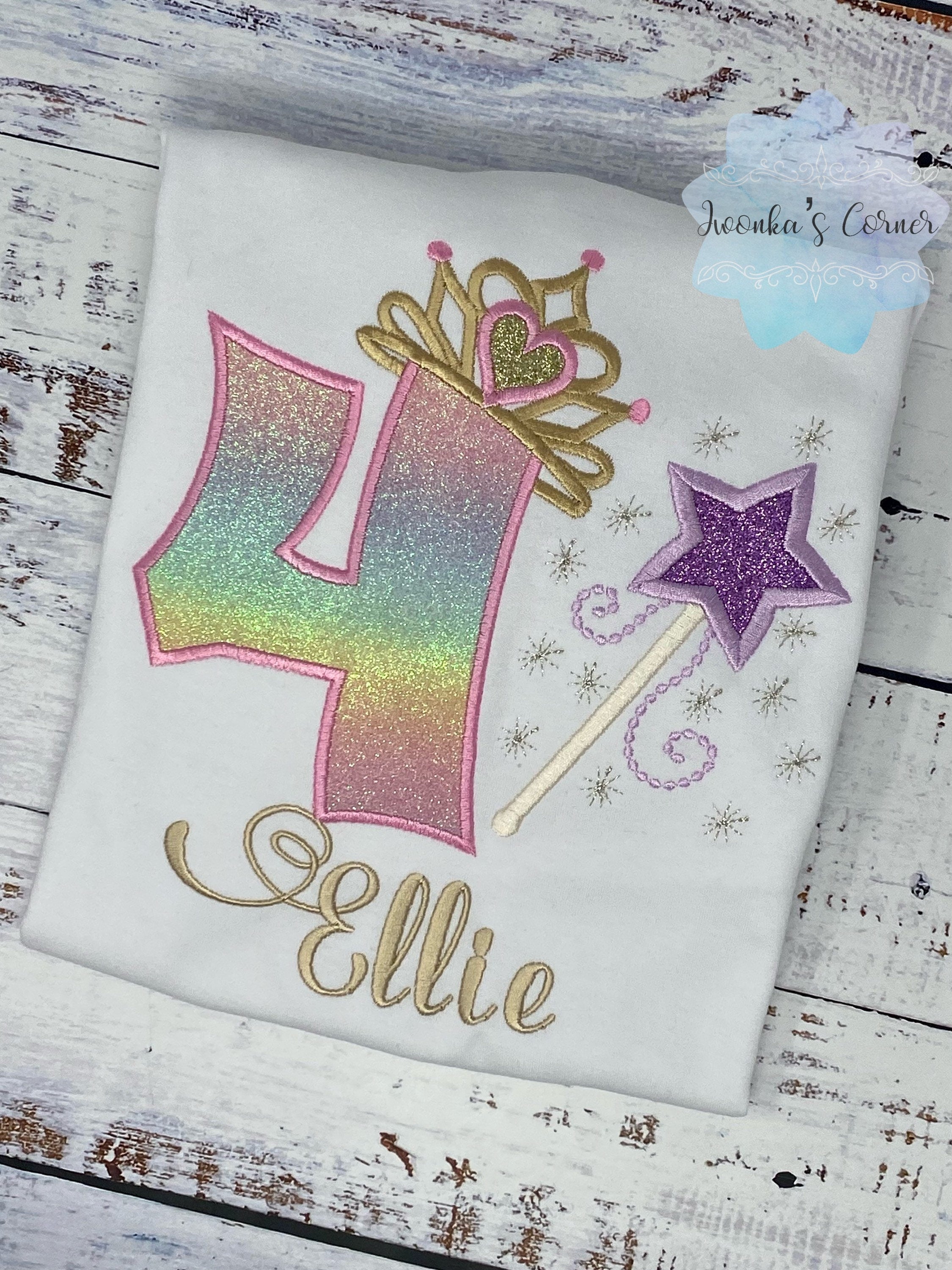 4th birthday Princess birthday shirt, Girl shirt with princess tiara and magic wand, Princess birthday outfit, Birthday shirt 2nd 3rd 5th