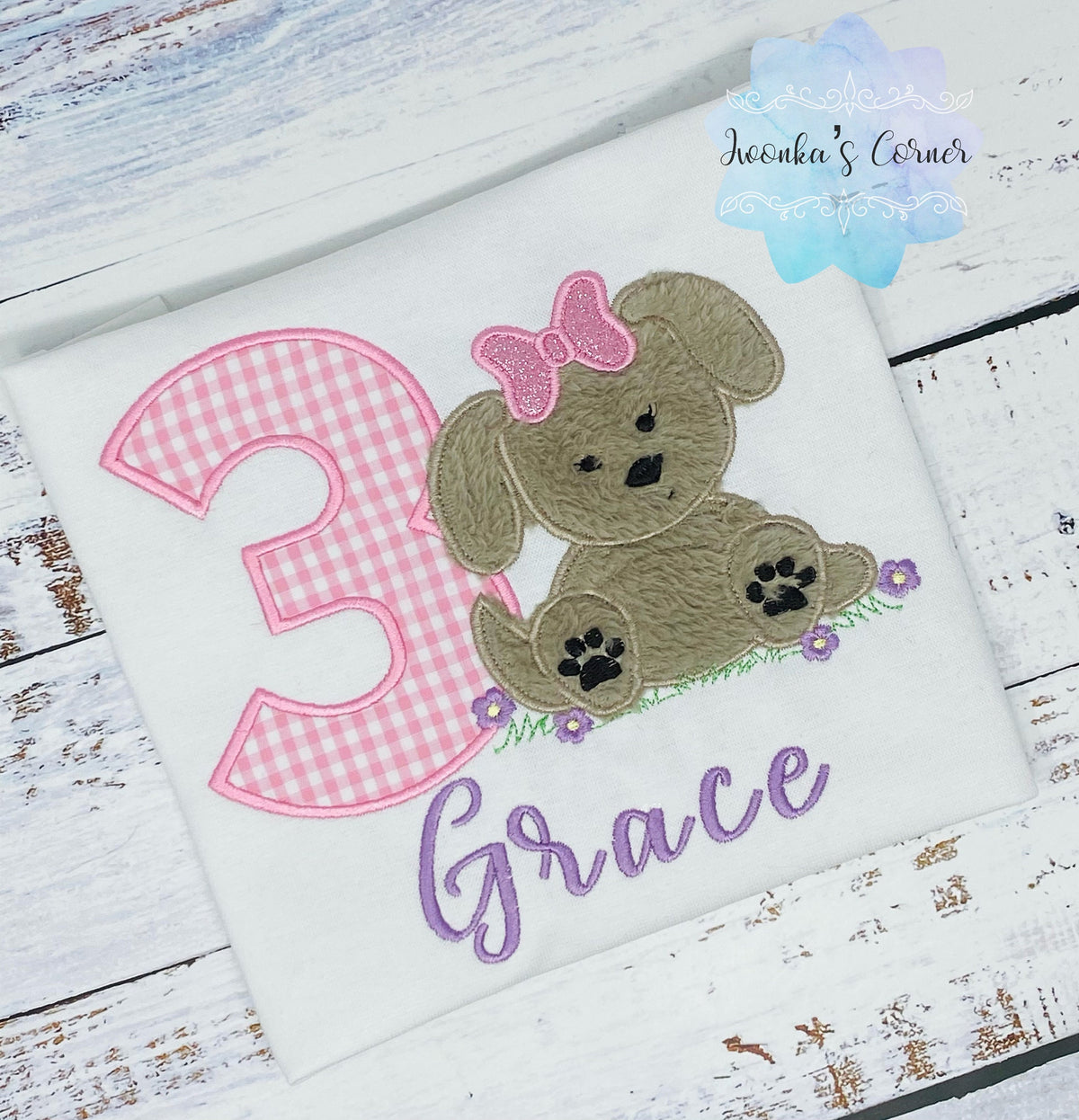 Girl 3rd Puppy Birthday Shirt, Dog Birthday Shirt, Fluffy Puppy Embroidery shirt