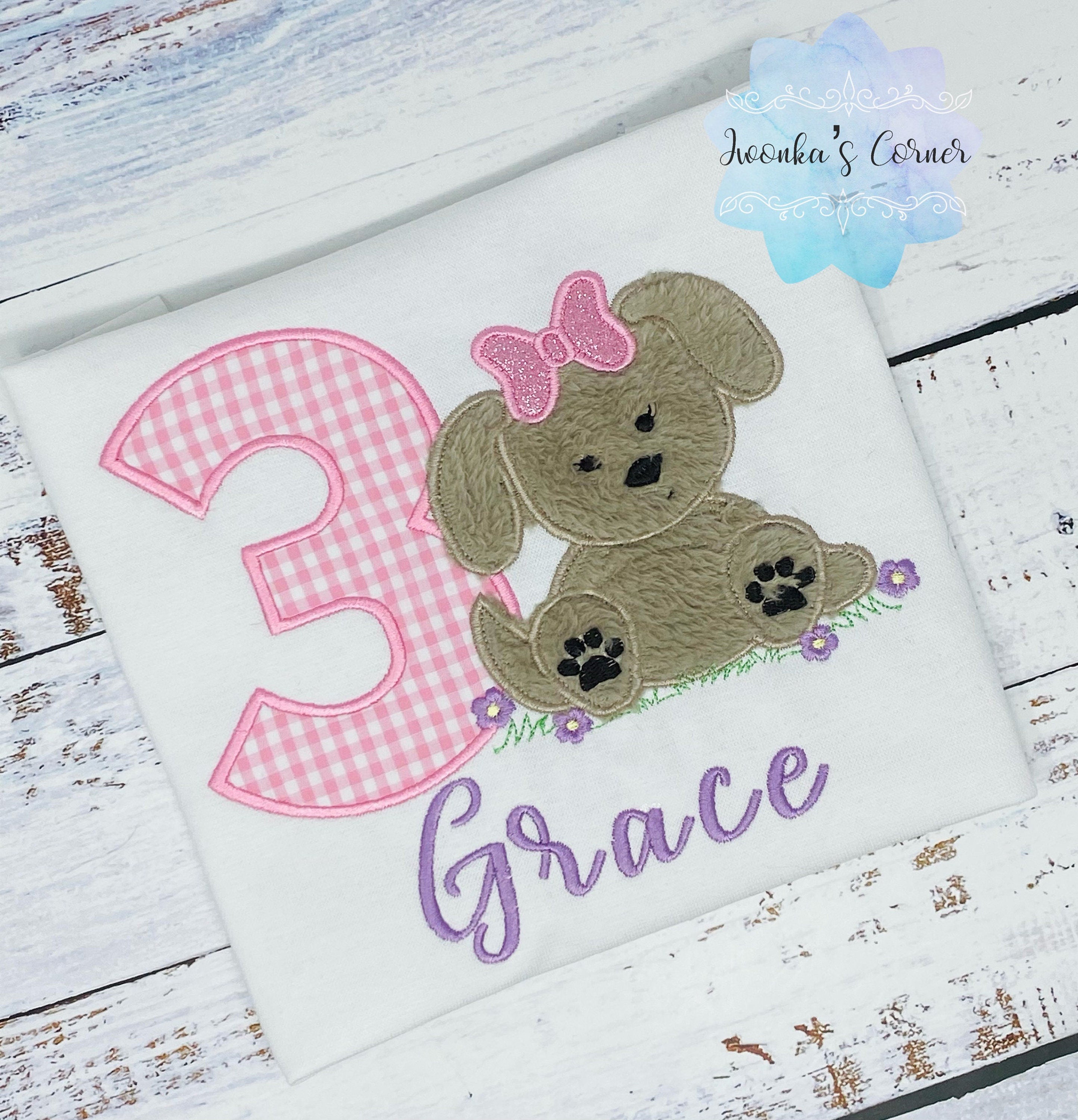 Girl 3rd Puppy Birthday Shirt, Dog Birthday Shirt, Fluffy Puppy Embroidery shirt
