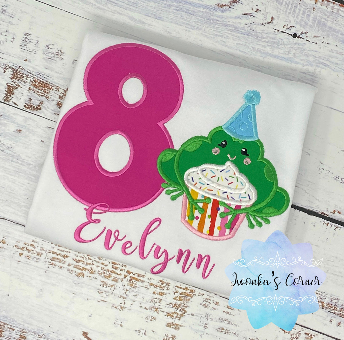 8th Birthday Shirt for a Girl with frog, Shirt with frog, Any age, Shirt with green frog