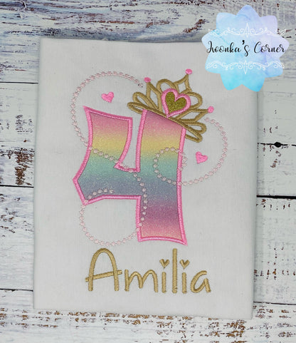 4th Birthday Shirt for Girl, Princess Birthday Shirt, Number with Crown Birthday Shirt, Girls 4th Birthday Shirt, Princess Birthday Party
