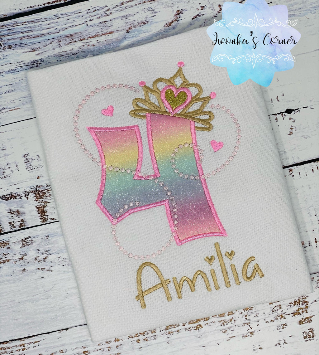 4th Birthday Shirt for Girl, Princess Birthday Shirt, Number with Crown Birthday Shirt, Girls 4th Birthday Shirt, Princess Birthday Party