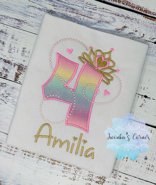 4th Birthday Shirt for Girl, Princess Birthday Shirt, Number with Crown Birthday Shirt, Girls 4th Birthday Shirt, Princess Birthday Party