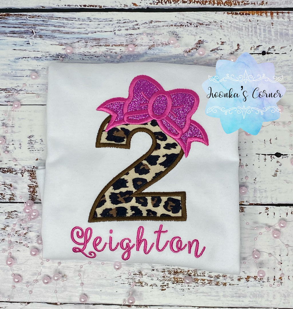 Girl cheetah birthday number shirt, Pink bow cheetah print birthday outfit, Girl 3rd birthday outfit, Leopard print