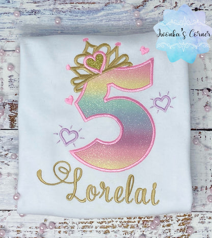 Girl 8th Birthday Party Outfit, Princess Birthday Shirt, Number with Crown Birthday Shirt, Girl Birthday Shirt, Princess Birthday Party