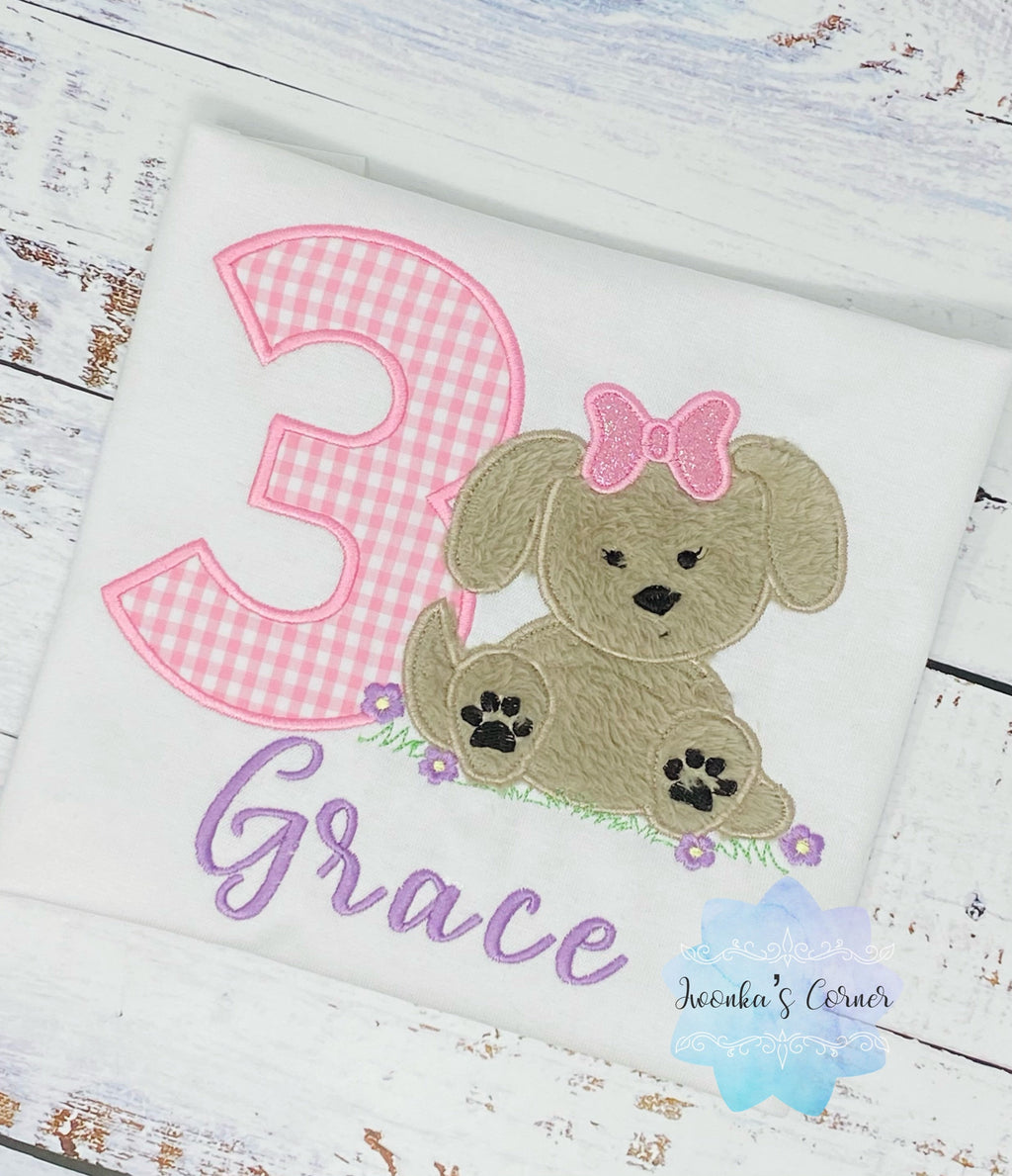 Girl 2nd Puppy Birthday Shirt, Dog Birthday Shirt, Fluffy Puppy Embroidery shirt