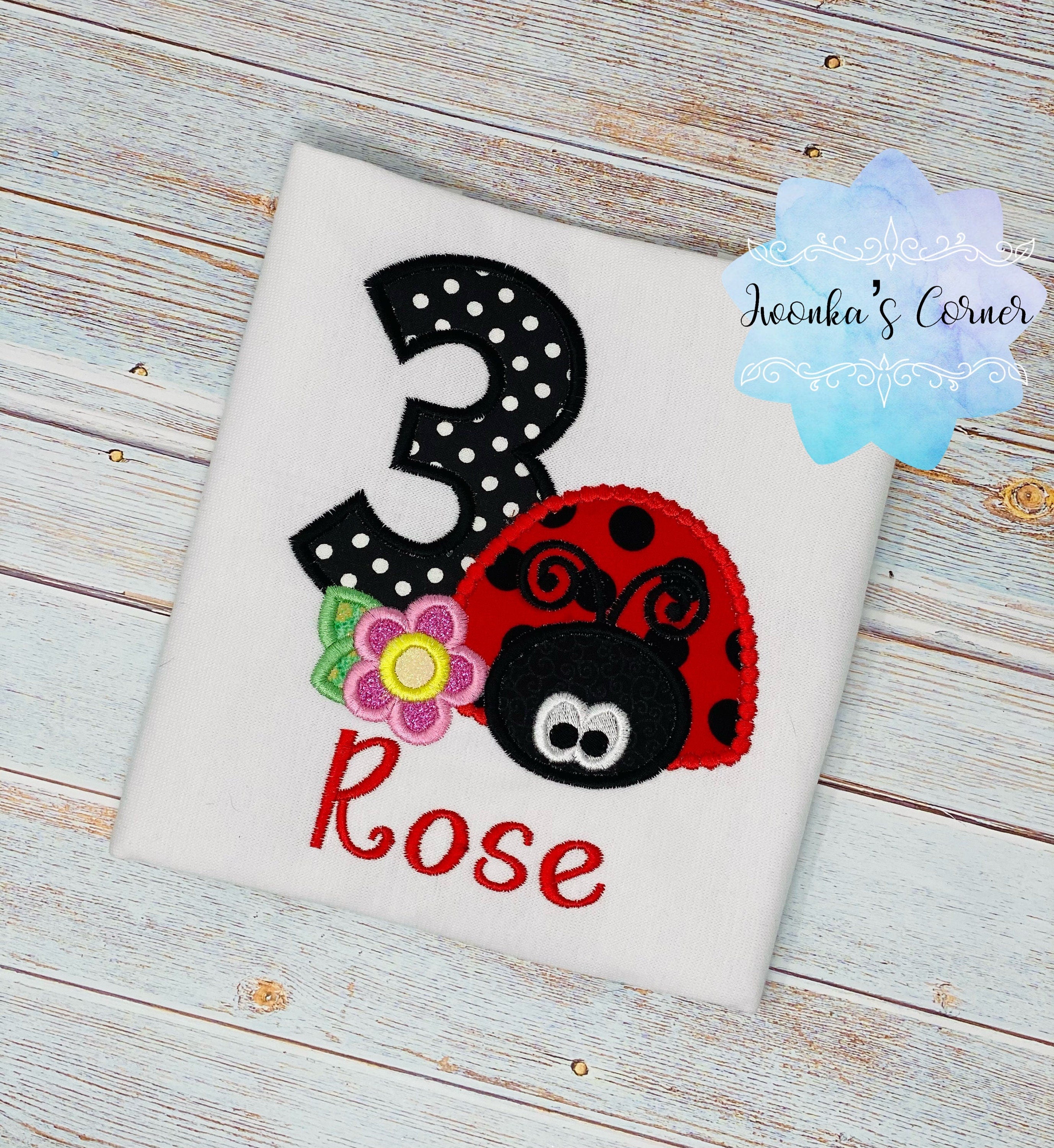 Girl 3rd Birthday Lady Outfit - Ladybug Third Birthday - Ladybug Embroidery Shirt - Ladybug Outfit - 1st 2nd 4th Birthday Ladybug Shirt