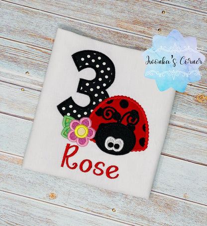 Girl 3rd Birthday Lady Outfit - Ladybug Third Birthday - Ladybug Embroidery Shirt - Ladybug Outfit - 1st 2nd 4th Birthday Ladybug Shirt
