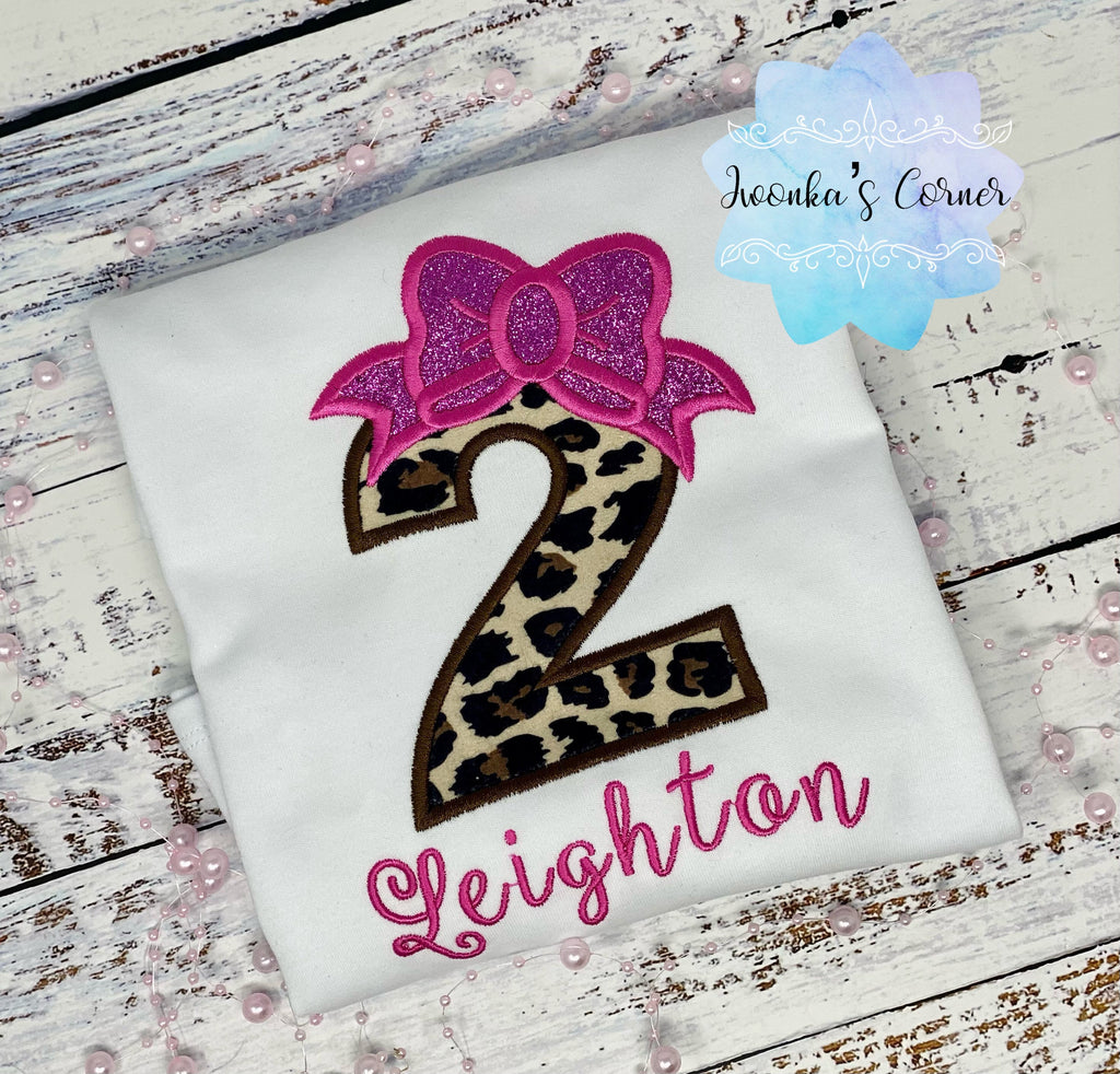 Girl cheetah birthday number shirt, Pink bow cheetah print birthday outfit, Girl 3rd birthday outfit, Leopard print