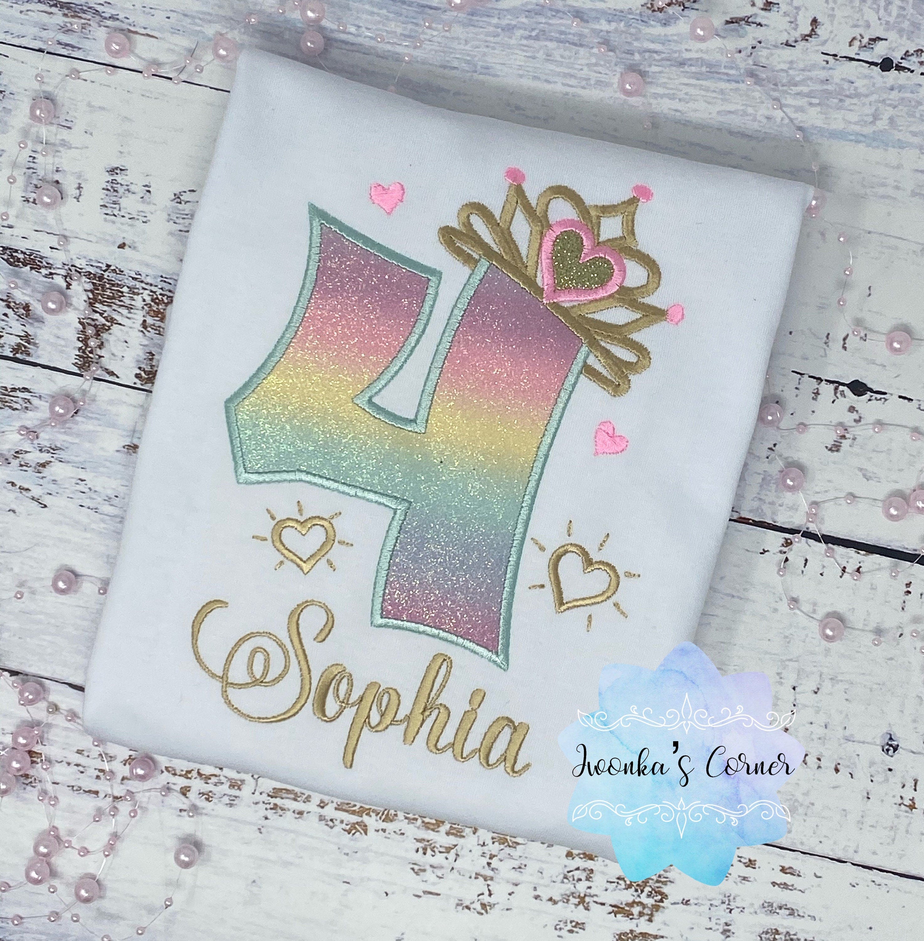 4th Birthday Shirt for Girl, Princess Birthday Shirt, Number with Crown, Teal Birthday, Girls 4th Birthday Shirt, Princess Birthday Party