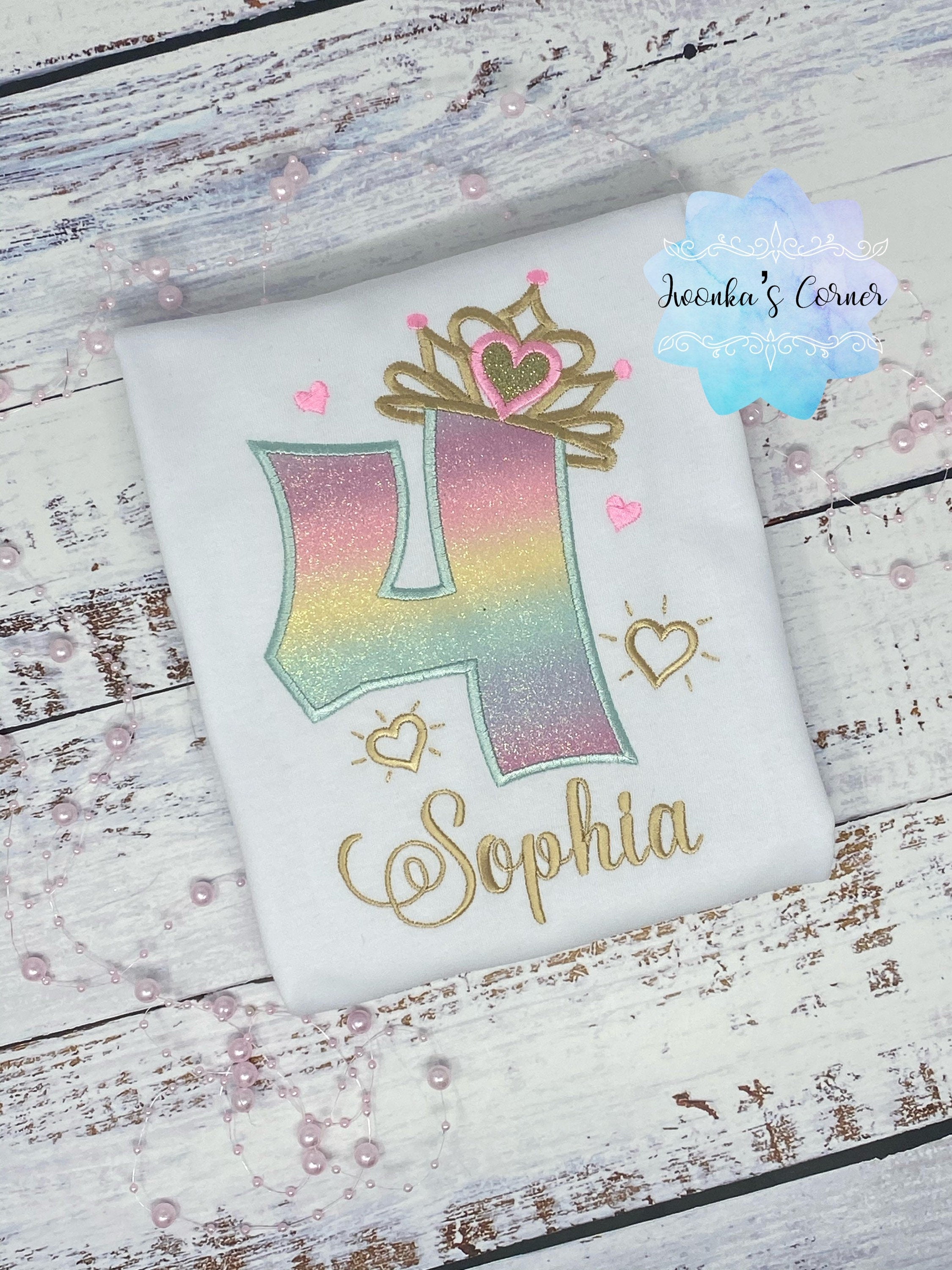 4th Birthday Shirt for Girl, Princess Birthday Shirt, Number with Crown, Teal Birthday, Girls 4th Birthday Shirt, Princess Birthday Party