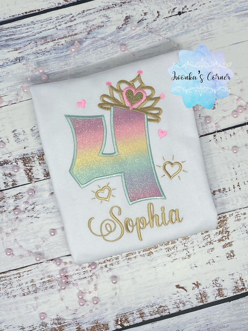 4th Birthday Shirt for Girl, Princess Birthday Shirt, Number with Crown, Teal Birthday, Girls 4th Birthday Shirt, Princess Birthday Party