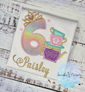 Girl 6th Birthday Shirt with princess tiara Number and tea cups, Tea party shirt, 2nd, 3rd, 4th, 5th, 7th birthday outfit for tea party