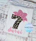 Girl cheetah 7th birthday number shirt, Pink bow cheetah print birthday outfit, Girl all ages birthday outfit, Leopard print