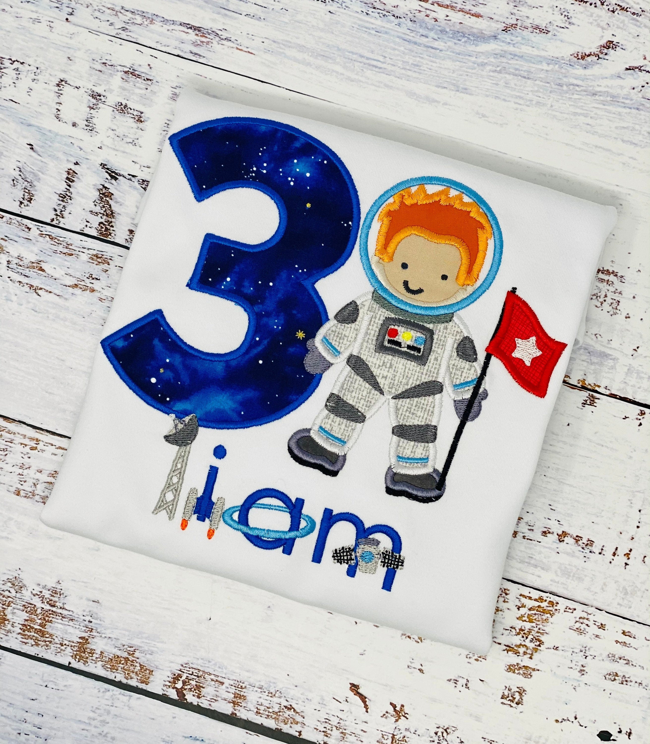 Boy Astronaut Shirt, Astronaut Birthday Party, 2nd Astronaut Birthday, Applique Space Ship, Astronaut Boy Birthday T-Shirt