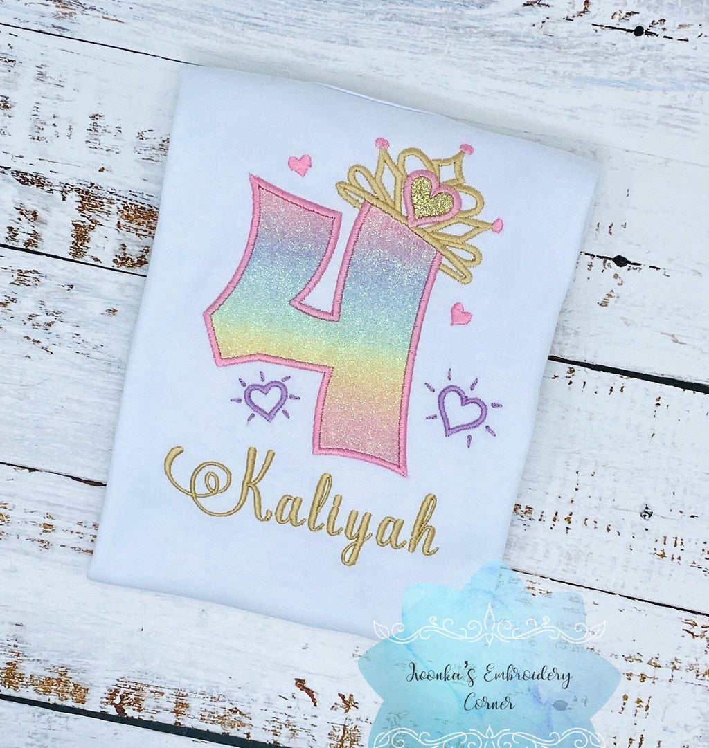 4th Birthday Shirt for Girl, Princess Birthday Shirt, Number with Crown Birthday Shirt, Girls 4th Birthday Shirt, Princess Birthday Party