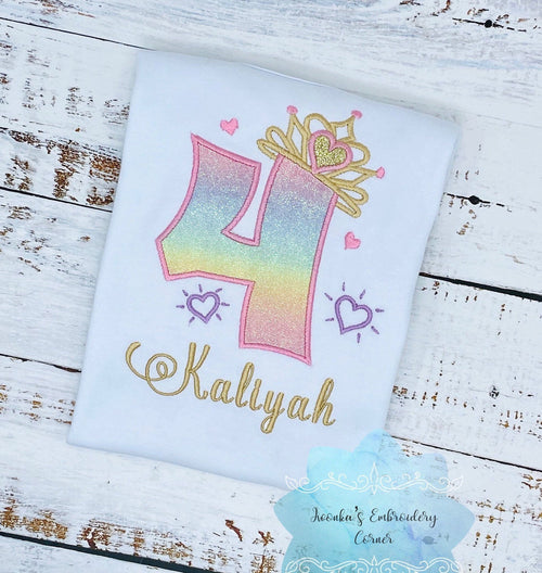 4th Birthday Shirt for Girl, Princess Birthday Shirt, Number with Crown Birthday Shirt, Girls 4th Birthday Shirt, Princess Birthday Party