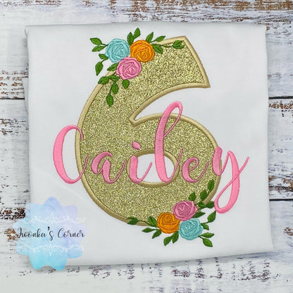 Girl 6th birthday Floral shirt, Girl Shirt With Roses, Floral birthday shirt, Birthday Roses, 1st, 2nd 3rd 4th Embroidery Applique shirt