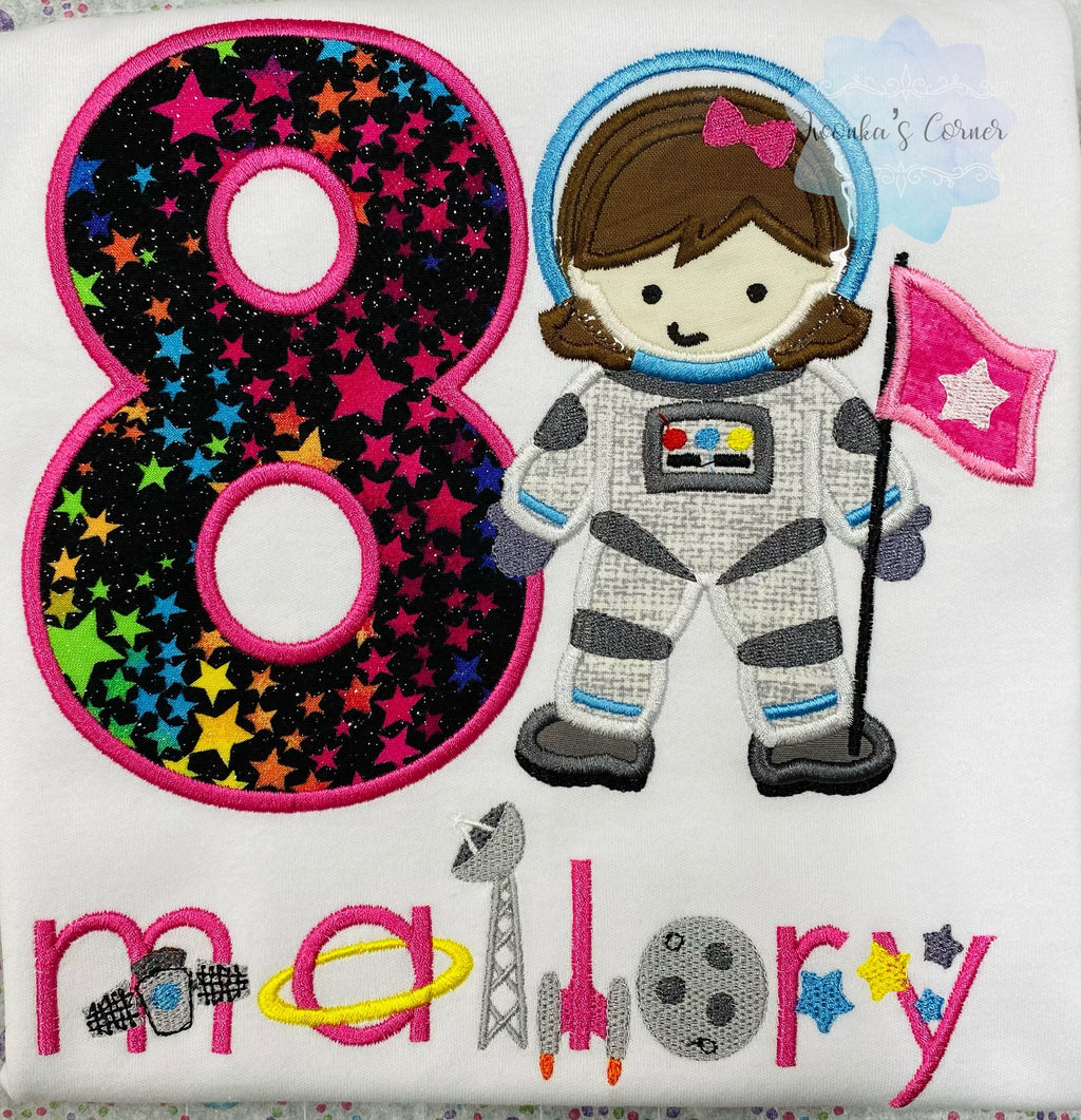 Girl Astronaut Shirt, Astronaut Birthday Party, 8th Astronaut T-shirt, Applique Space Ship, Astronaut Girl Birthday T-Shirt, 4th 5th 6th