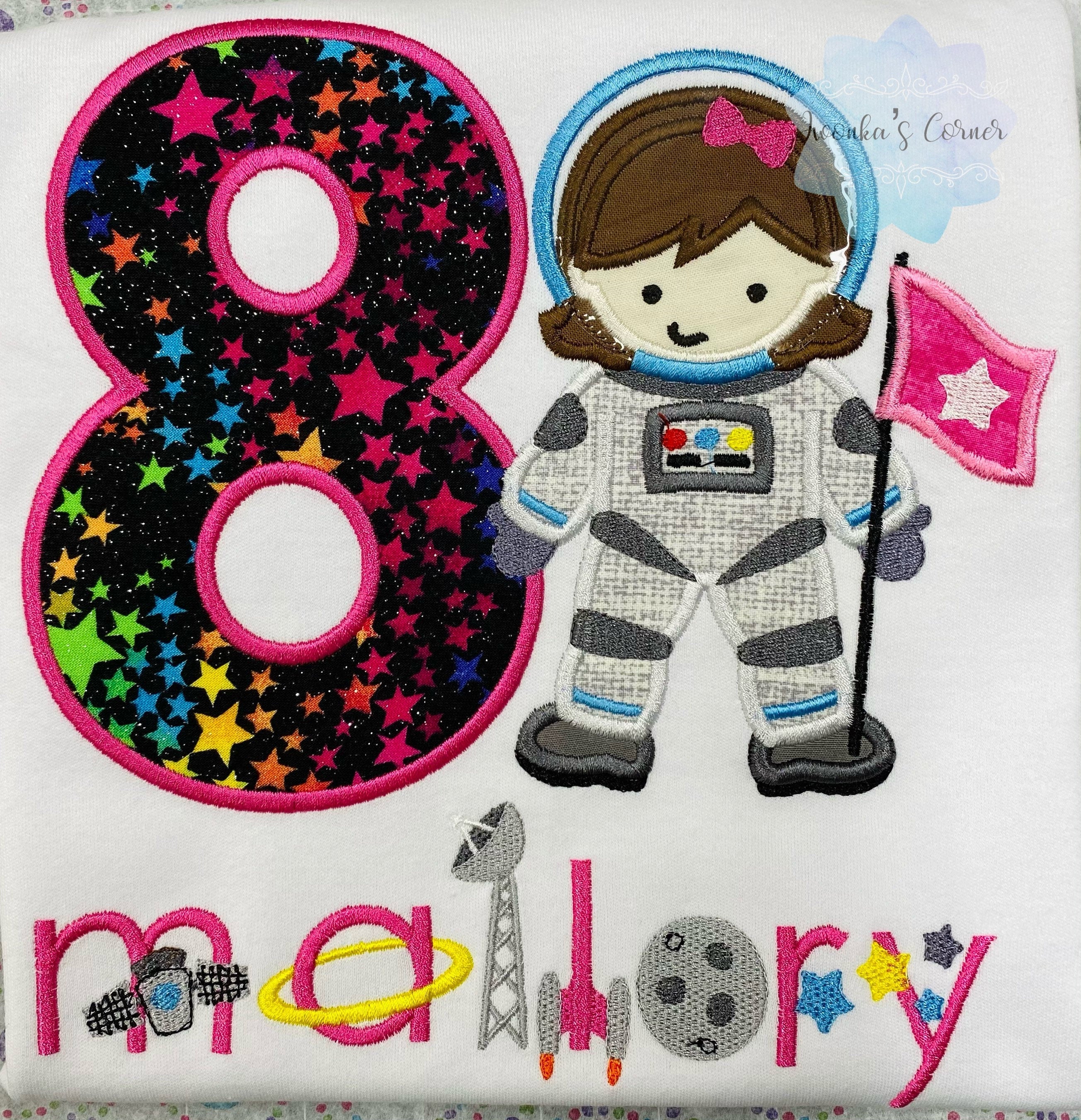 Girl Astronaut Shirt, Astronaut Birthday Party, 8th Astronaut T-shirt, Applique Space Ship, Astronaut Girl Birthday T-Shirt, 4th 5th 6th