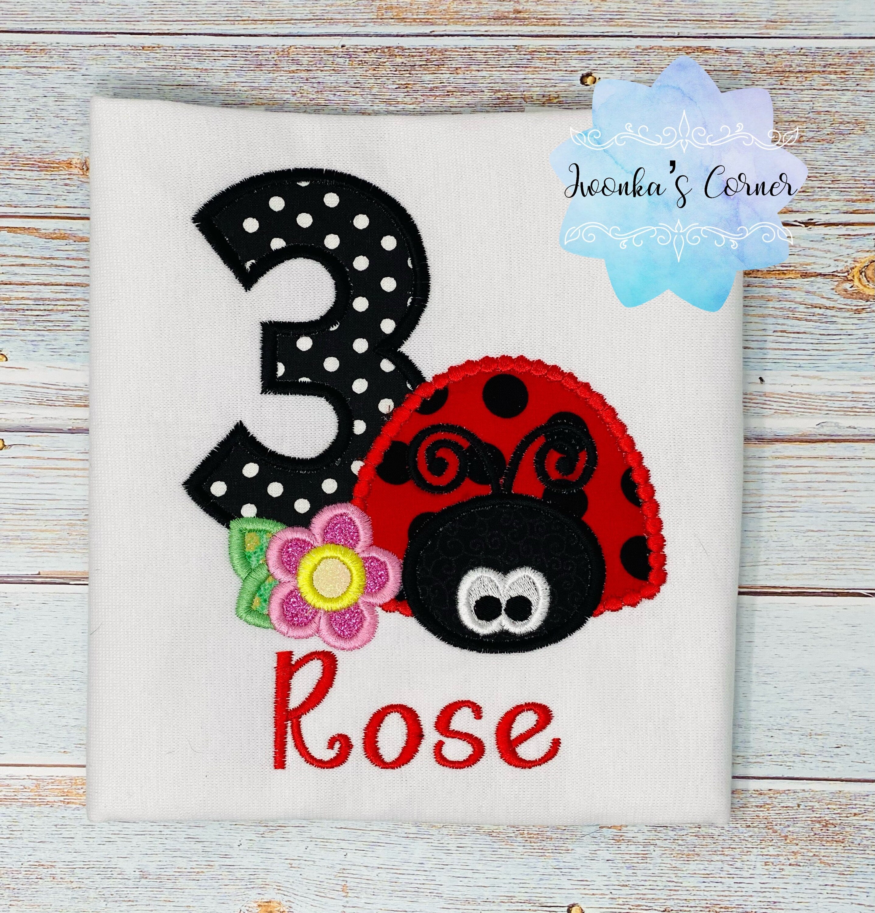 Girl 3rd Birthday Lady Outfit - Ladybug Third Birthday - Ladybug Embroidery Shirt - Ladybug Outfit - 1st 2nd 4th Birthday Ladybug Shirt