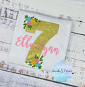 Girl 7th birthday Floral shirt, Girl Shirt With Roses, Floral birthday shirt, Birthday Roses, Pink Name, Embroidery Applique shirt